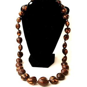 Brown Chunky Bead Necklace Heart Boho Graduated Size Cherry Fruit Hippie 18 inch